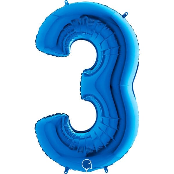 Folienballon Zahl "3" in Blau, ca. 100 cm